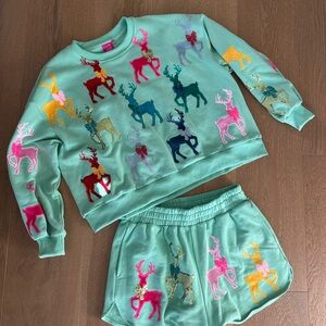 Queen of Sparkles Mint Reindeer Sweatshirt & Shorts Set